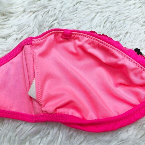 Victoria’s Secret Swim Neon Pink Sequin Strapless Padded Bikini Top Size Small - Picture 4 of 4